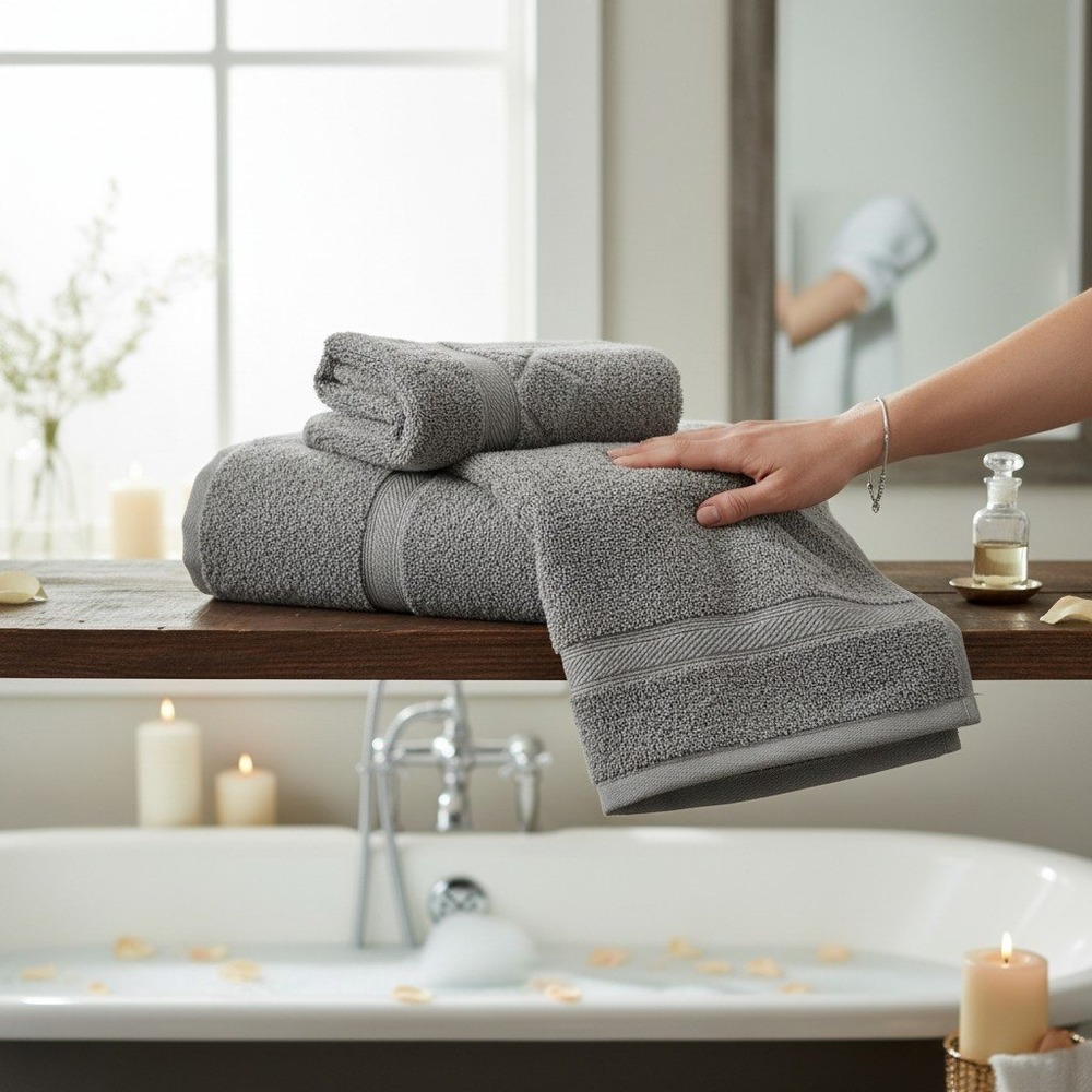 Everplush Bath Towel Set 2pc 30x56 Grey New Diamond Jacquard Cotton
